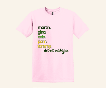 Detroit Martin Cast Names Retro Fan T‑Shirt, 90s TV inspired, unisex fit, sizes XS–3XL, Michigan pride gift