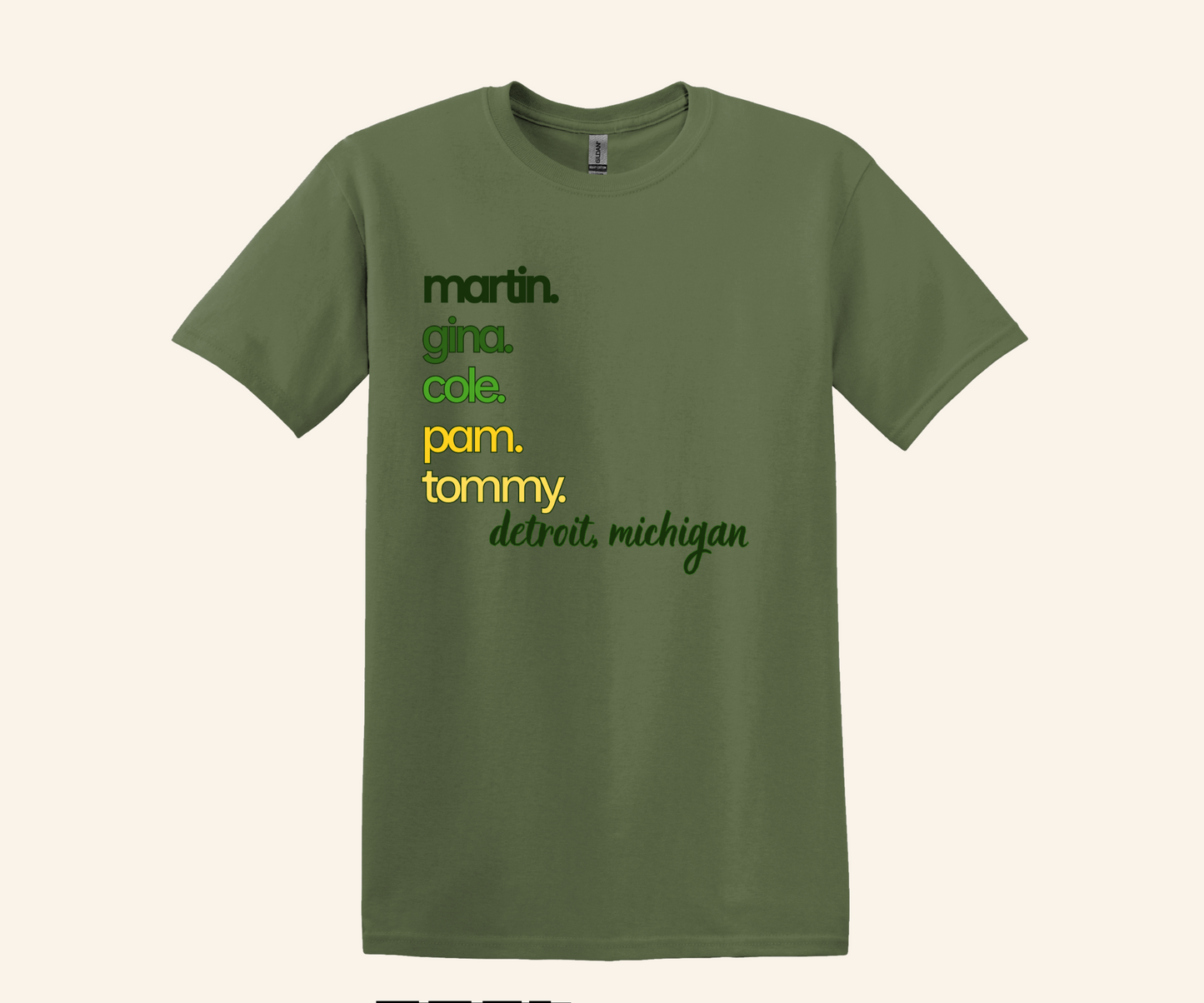 Detroit Martin Cast Names Retro Fan T‑Shirt, 90s TV inspired, unisex fit, sizes XS–3XL, Michigan pride gift