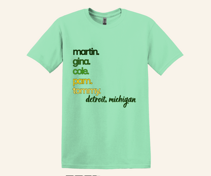Detroit Martin Cast Names Retro Fan T‑Shirt, 90s TV inspired, unisex fit, sizes XS–3XL, Michigan pride gift