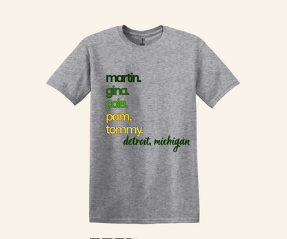 Detroit Martin Cast Names Retro Fan T‑Shirt, 90s TV inspired, unisex fit, sizes XS–3XL, Michigan pride gift