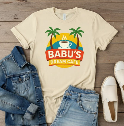 Babu's Dream Cafe Retro T-Shirt, 90s Sitcom Inspired Graphic Tee