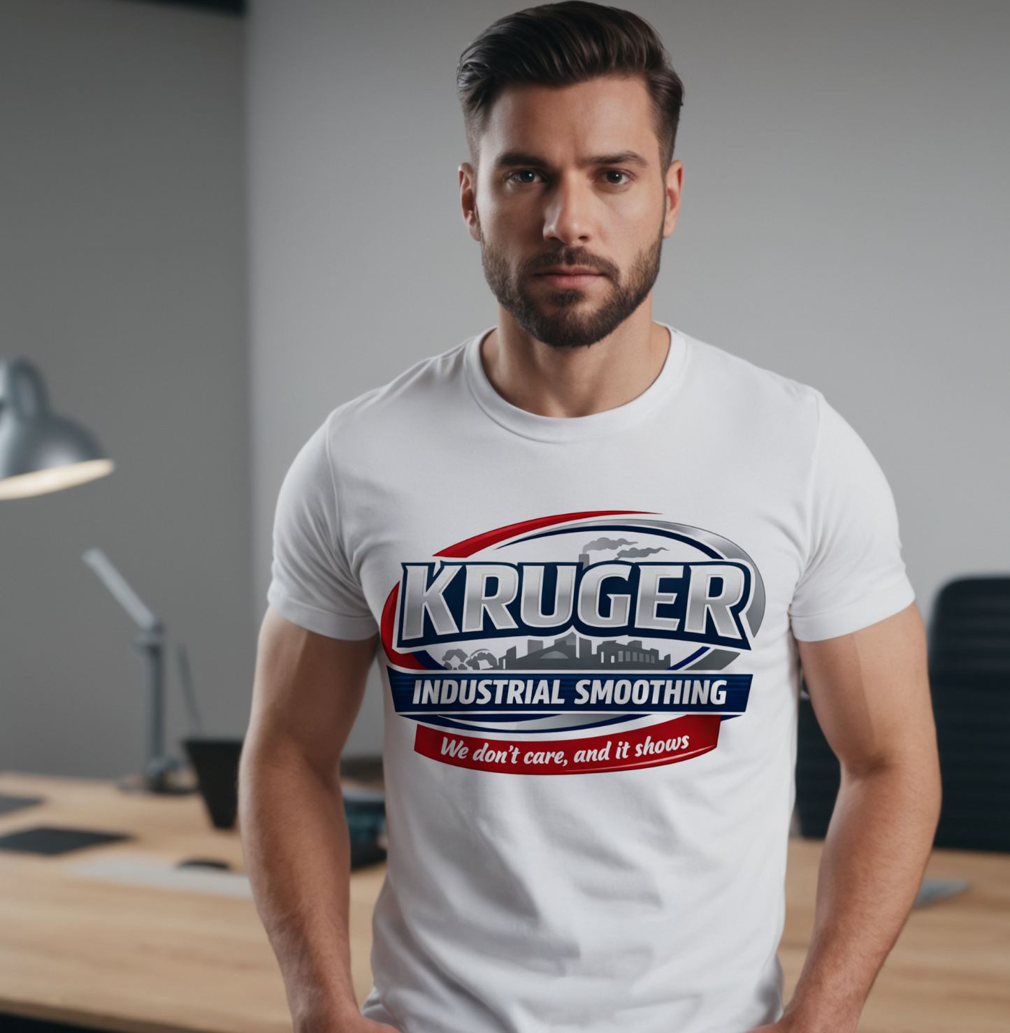 Kruger Industrial Smoothing parody tee, unisex humor shirt, 90s sitcom tribute, faux workplace logo