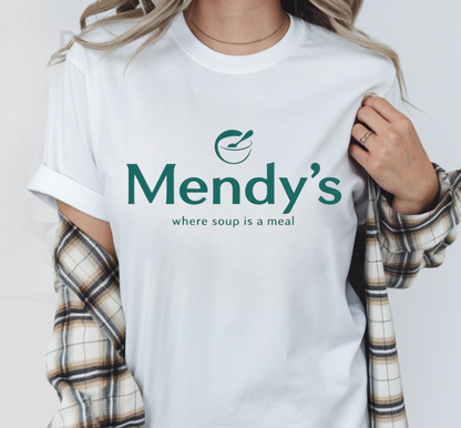 Nineties Sitcom Mendy’s Logo Shirt, comfy unisex Gildan, sizes XS–3XL, humorous gift