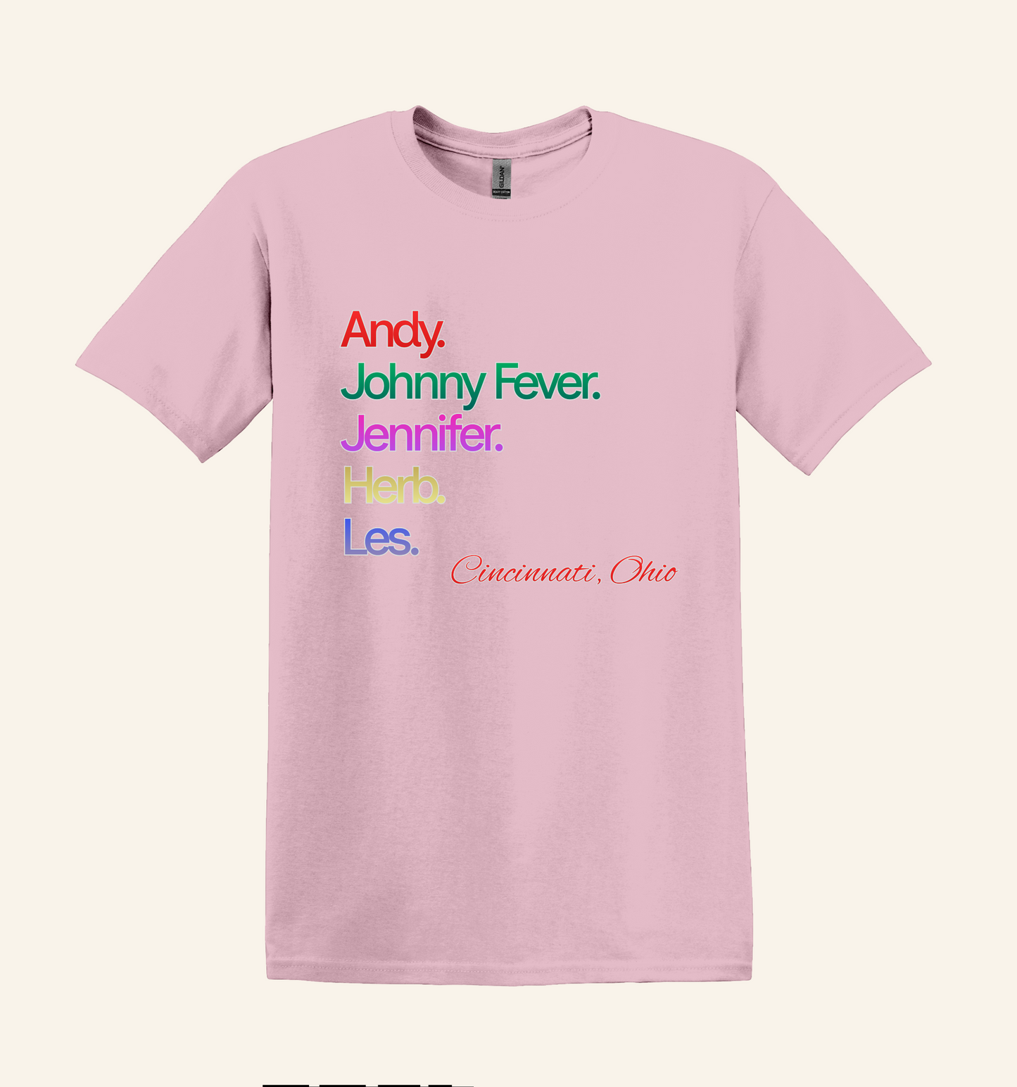 Retro 80s TV WKRP Cast Name Graphic Shirt, Cincinnati Ohio theme, unisex tee, nostalgic gift