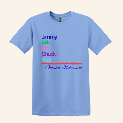 Better Call Saul TV Series Names Graphic Tee, minimalist text design, unisex fit, plus sizes, gift for fans