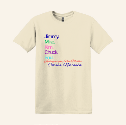 Better Call Saul TV Series Names Graphic Tee, minimalist text design, unisex fit, plus sizes, gift for fans