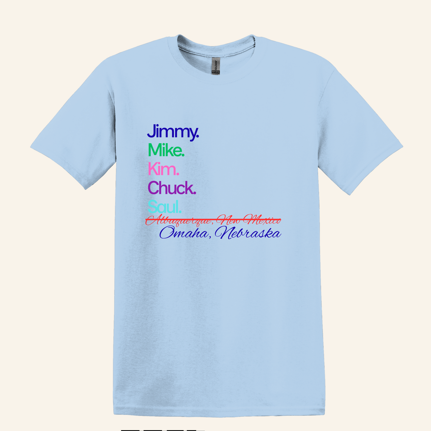 Better Call Saul TV Series Names Graphic Tee, minimalist text design, unisex fit, plus sizes, gift for fans