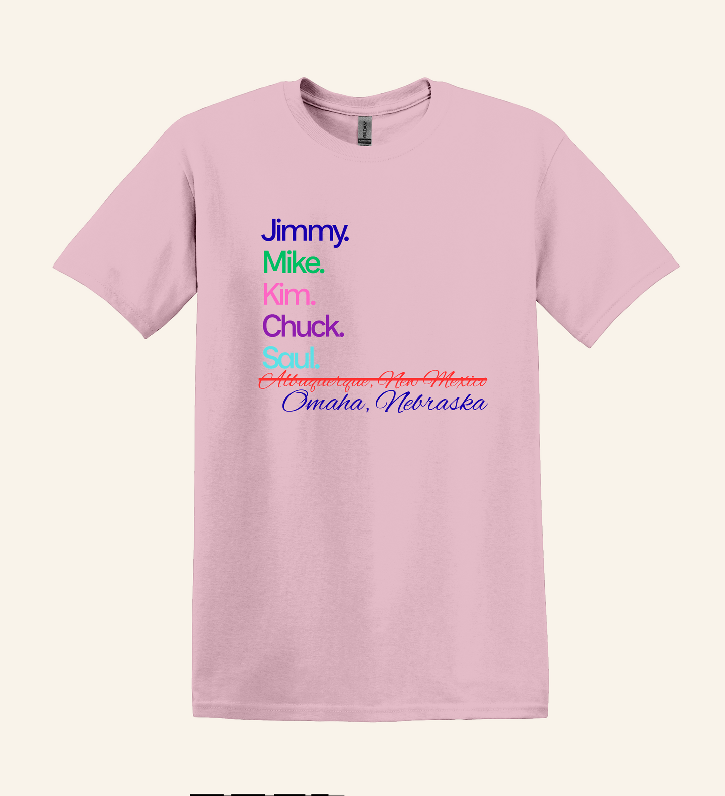 Better Call Saul TV Series Names Graphic Tee, minimalist text design, unisex fit, plus sizes, gift for fans