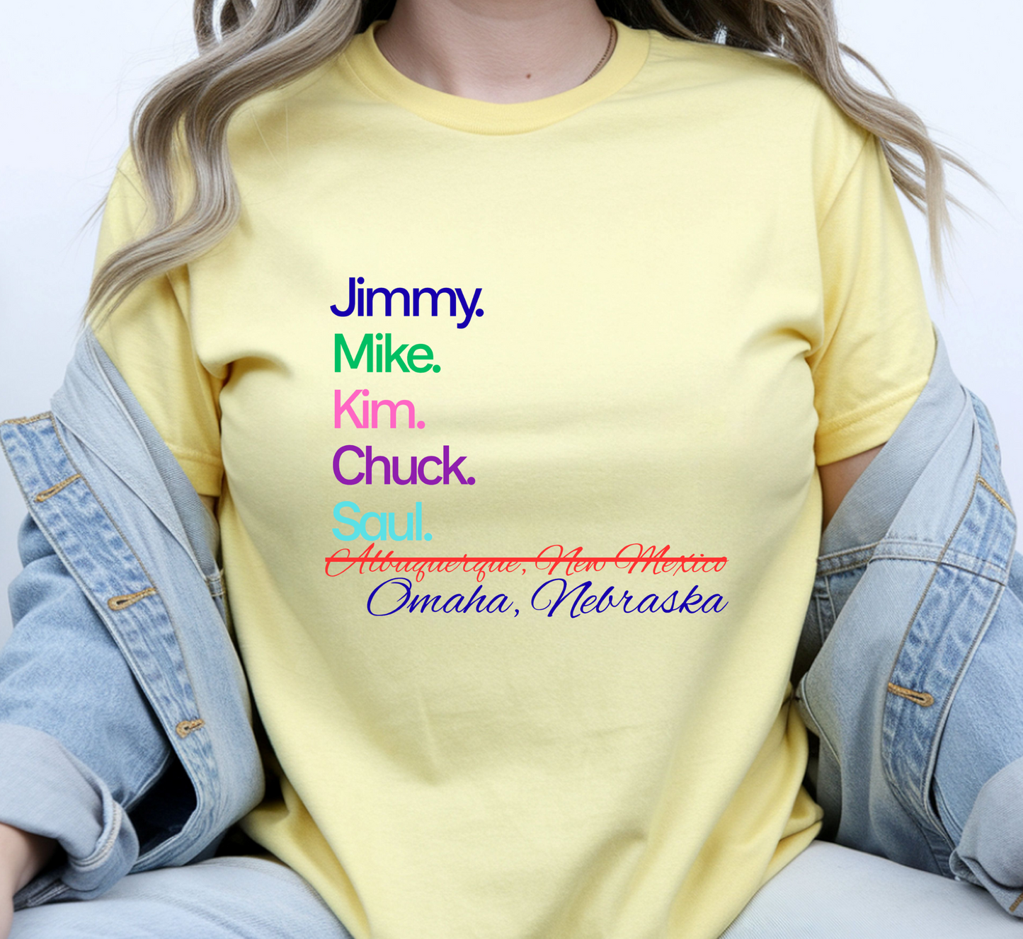 Better Call Saul TV Series Names Graphic Tee, minimalist text design, unisex fit, plus sizes, gift for fans