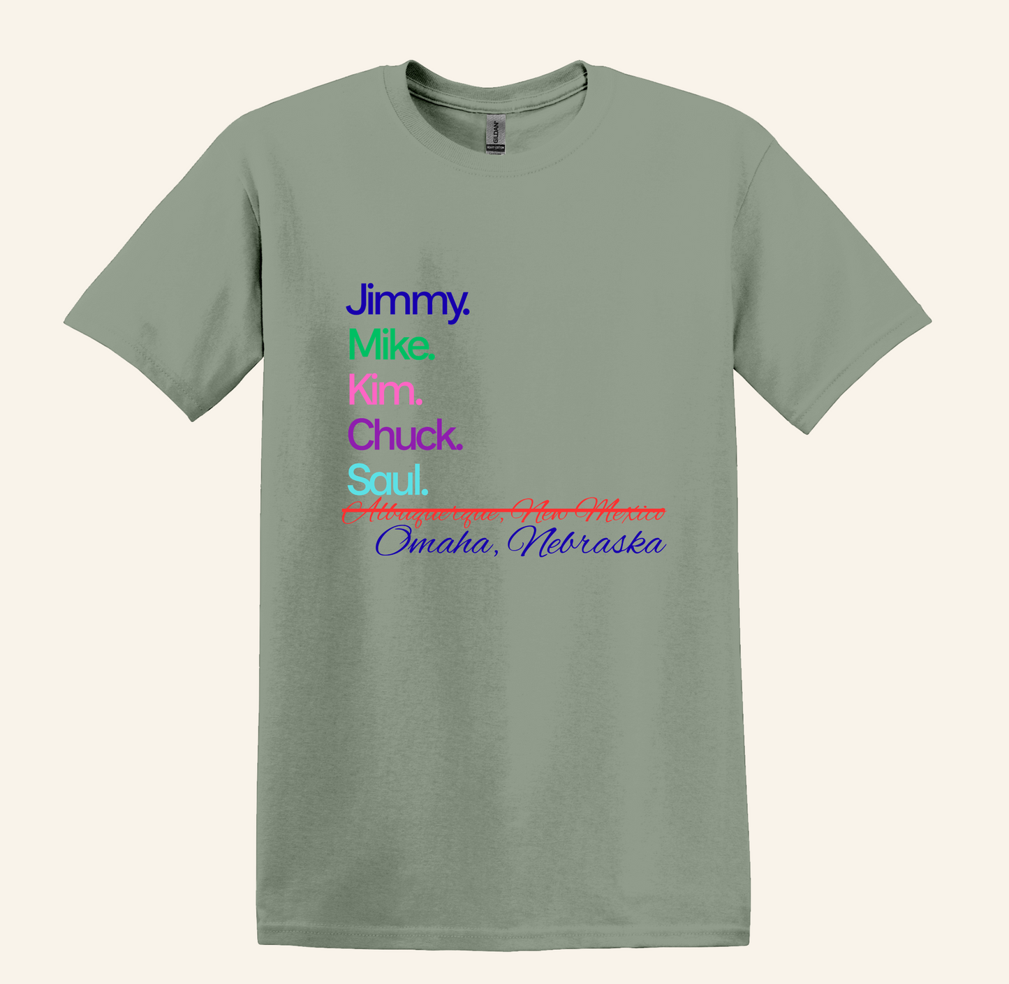 Better Call Saul TV Series Names Graphic Tee, minimalist text design, unisex fit, plus sizes, gift for fans