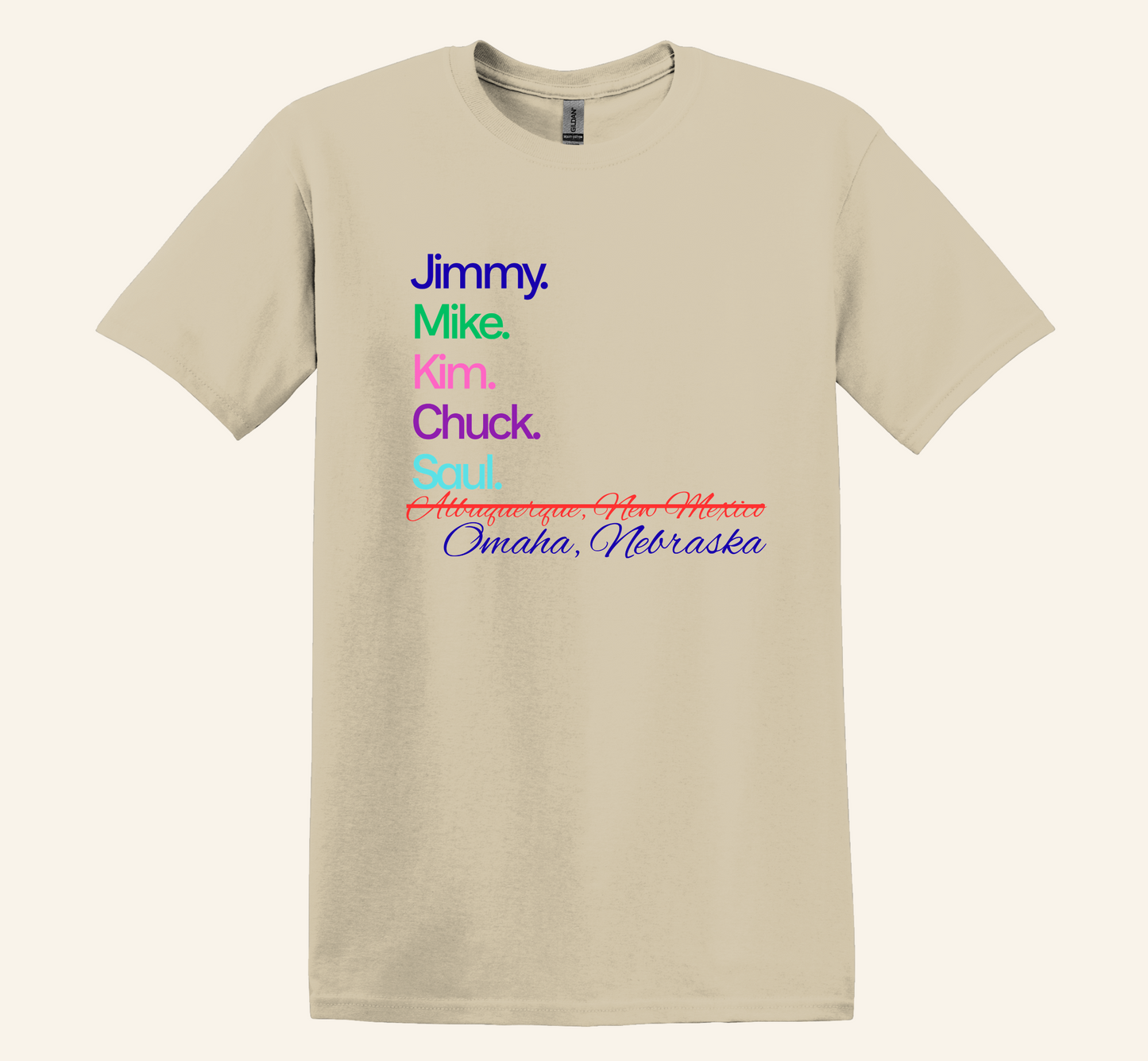 Better Call Saul TV Series Names Graphic Tee, minimalist text design, unisex fit, plus sizes, gift for fans