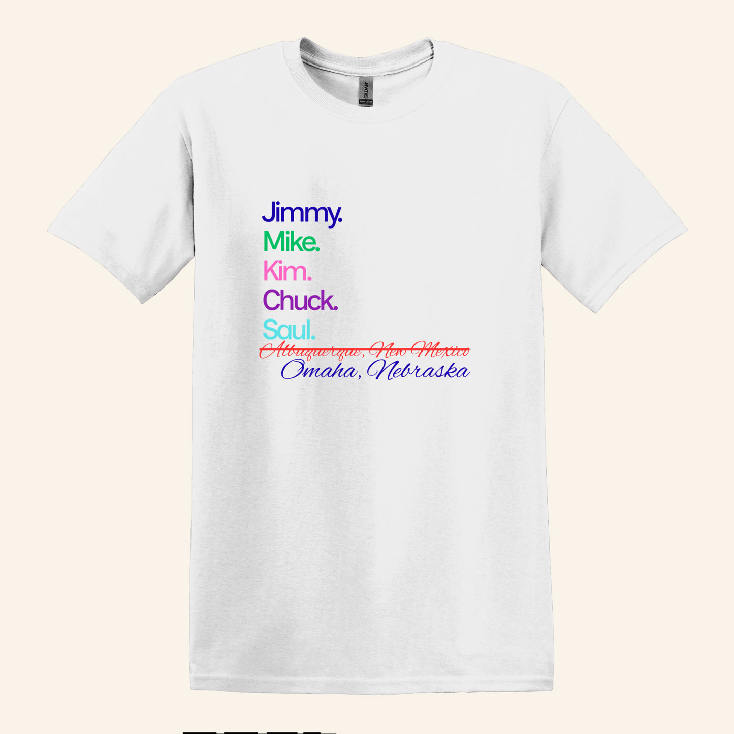 Better Call Saul TV Series Names Graphic Tee, minimalist text design, unisex fit, plus sizes, gift for fans