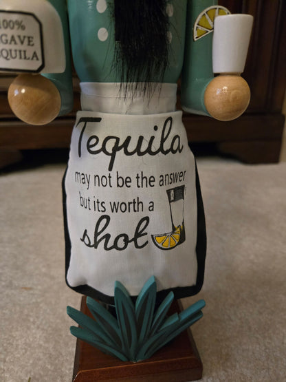 Hand-Painted Tequila Lime Wooden Nutcracker, 14 Inch Bar Cart Decor