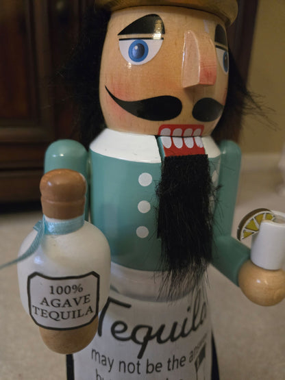 Hand-Painted Tequila Lime Wooden Nutcracker, 14 Inch Bar Cart Decor