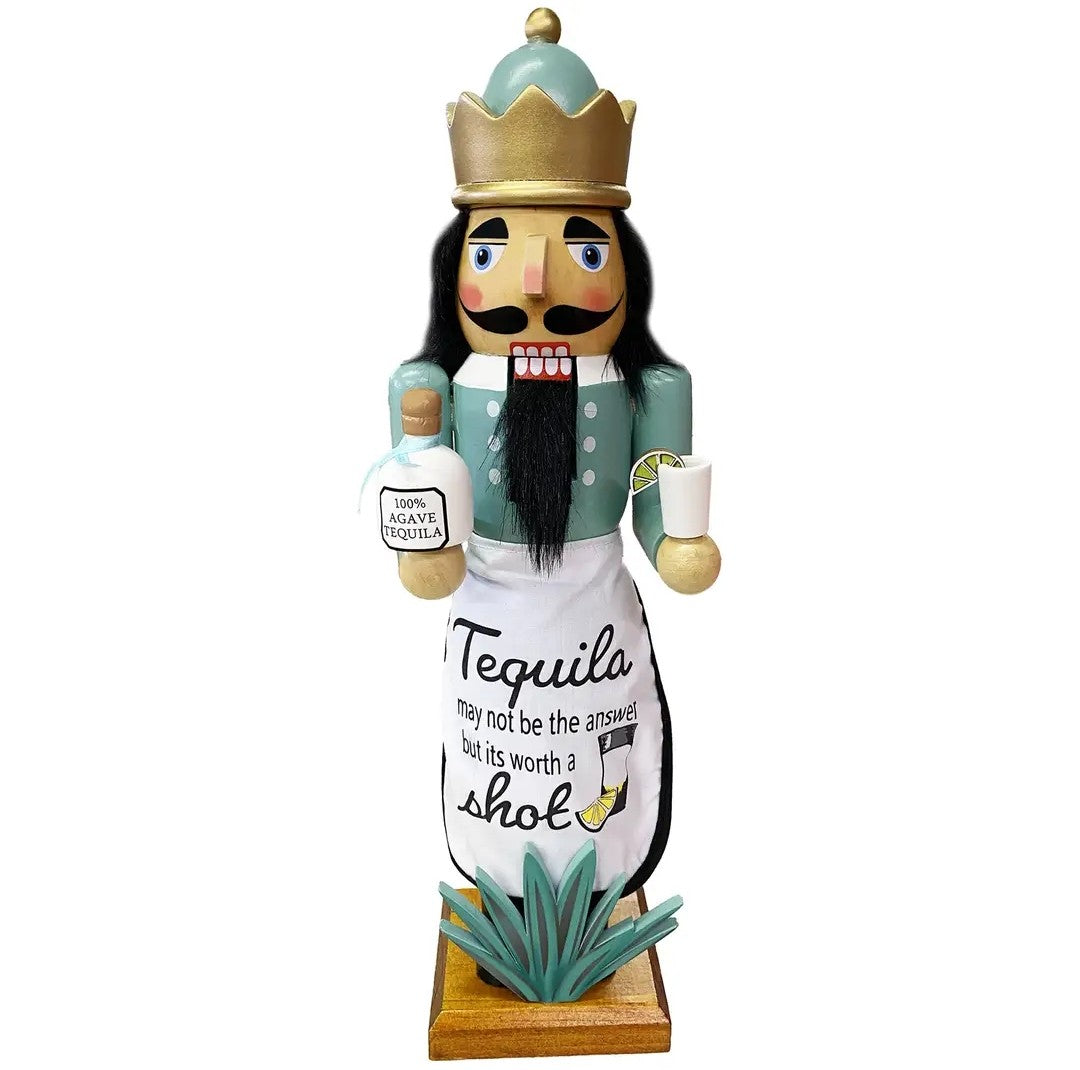 Hand-Painted Tequila Lime Wooden Nutcracker, 14 Inch Bar Cart Decor