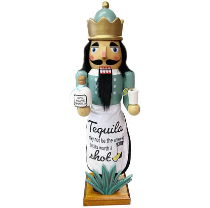 Hand-Painted Tequila Lime Wooden Nutcracker, 14 Inch Bar Cart Decor