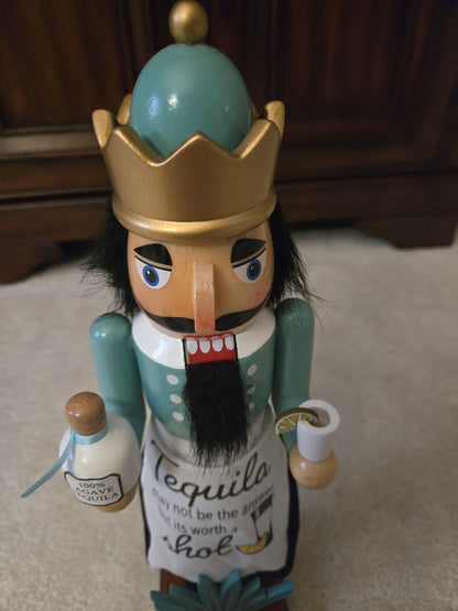 Hand-Painted Tequila Lime Wooden Nutcracker, 14 Inch Bar Cart Decor