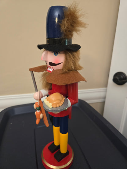 Wooden Thanksgiving Tabletop Decoration, Pilgrim Nutcracker, 14 Inch, Seasonal Accent