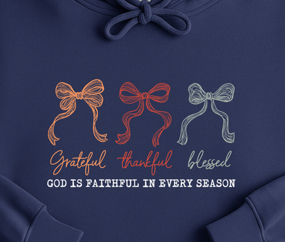 Thanksgiving Gratitude Bow Hoodie, God is faithful message, cozy fall style