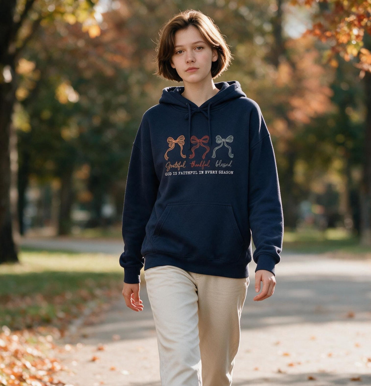 Thanksgiving Gratitude Bow Hoodie, God is faithful message, cozy fall style