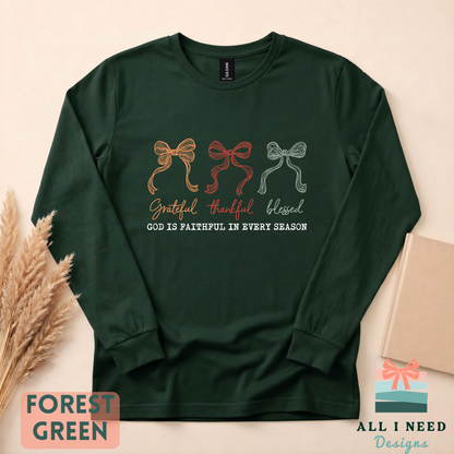 Thanksgiving Gratitude Bow Hoodie, God is faithful message, cozy fall style