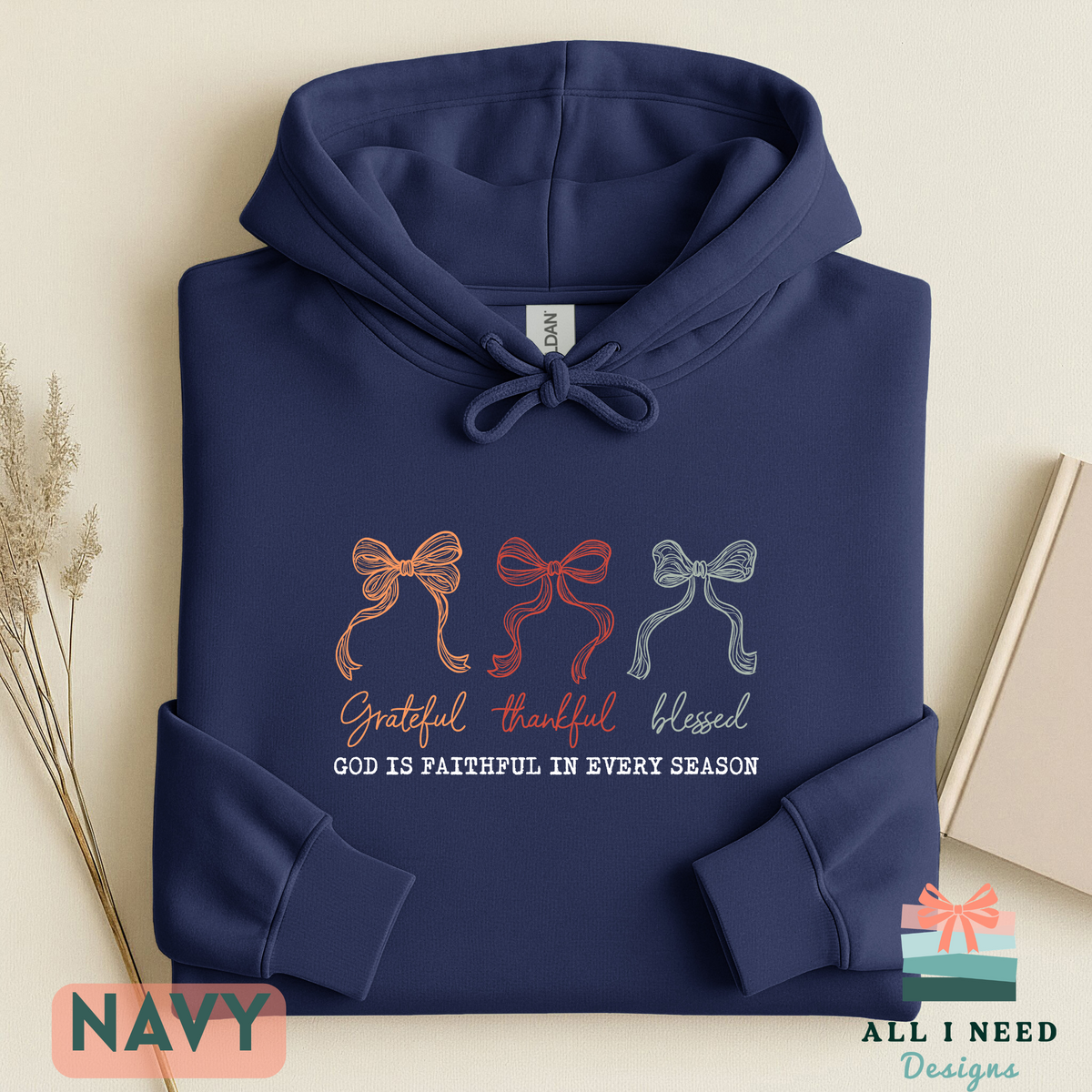 Thanksgiving Gratitude Bow Hoodie, God is faithful message, cozy fall style