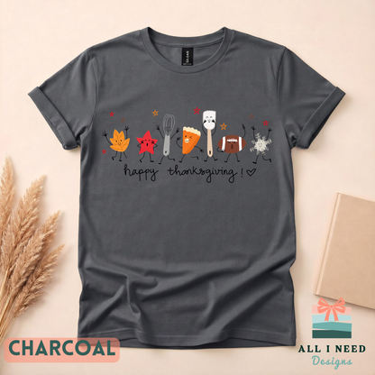 Happy Thanksgiving Doodles Long Sleeve Top, Autumn Sports Motif, Festive Family Dinner Wear