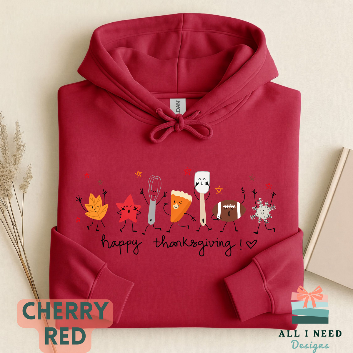 Happy Thanksgiving Doodles Long Sleeve Top, Autumn Sports Motif, Festive Family Dinner Wear