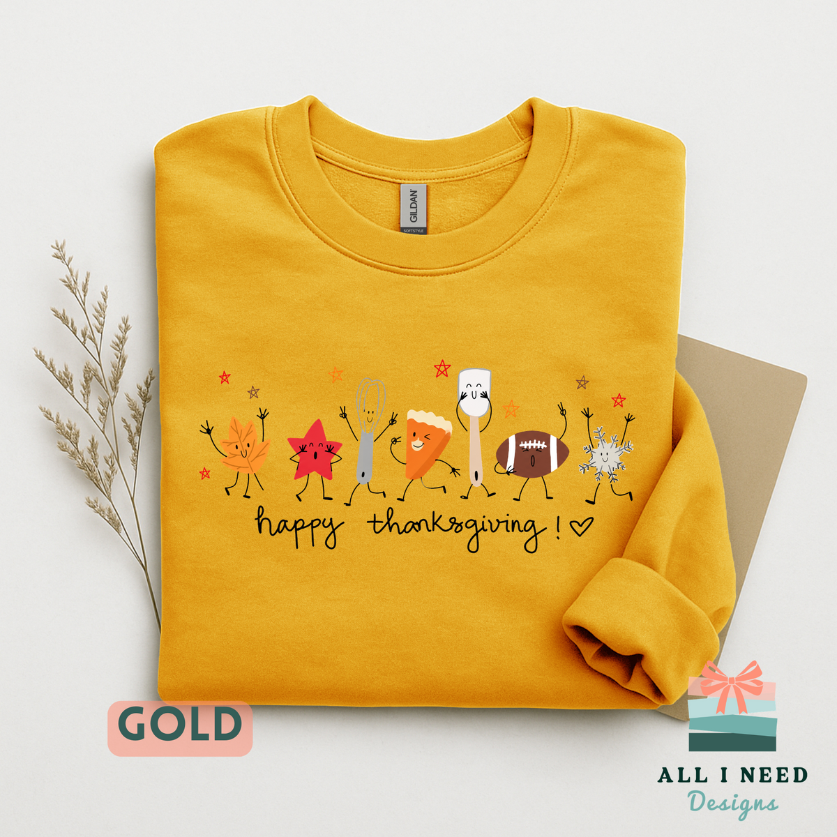 Happy Thanksgiving Doodles Long Sleeve Top, Autumn Sports Motif, Festive Family Dinner Wear