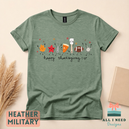 Happy Thanksgiving Doodles Long Sleeve Top, Autumn Sports Motif, Festive Family Dinner Wear