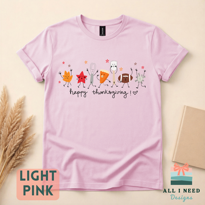 Happy Thanksgiving Doodles Long Sleeve Top, Autumn Sports Motif, Festive Family Dinner Wear