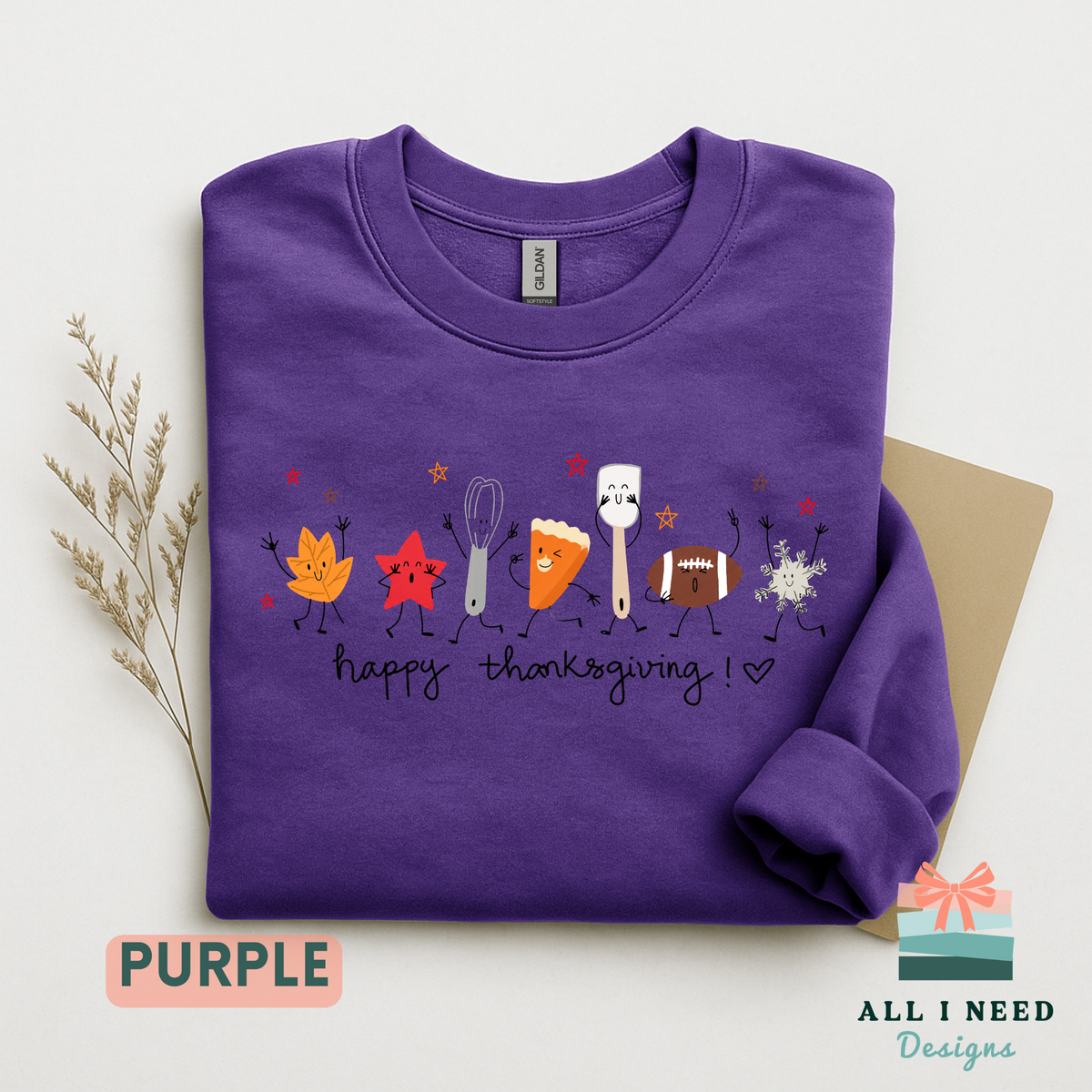 Happy Thanksgiving Doodles Long Sleeve Top, Autumn Sports Motif, Festive Family Dinner Wear
