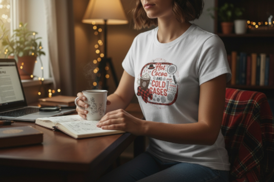 Hot Cocoa and Cold Cases T-Shirt – True Crime Lover Gift
