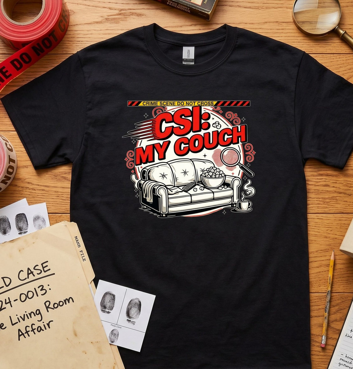 CSI My Couch True Crime Binge Watching Tee, Podcast Listener Shirt, Armchair Detective Apparel