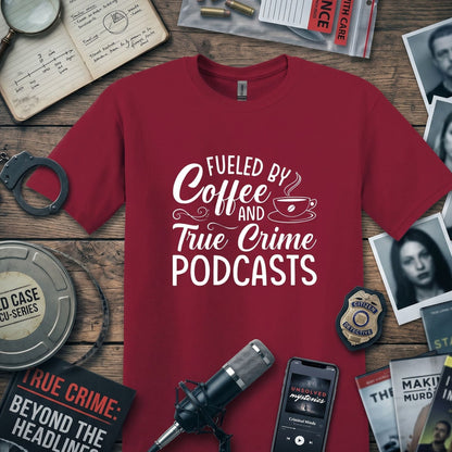 Fueled by Coffee and True Crime Podcasts Unisex Tee, Podcast Lover Shirt