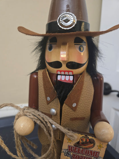 14" Western Holiday Figurine, Wild West Nutcracker, Cowboy Statue, Rustic Christmas Accent