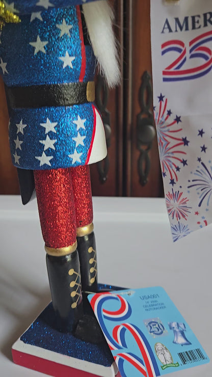 Patriotic Bugle Nutcracker, America 250 Semiquincentennial, Red White Blue Decor
