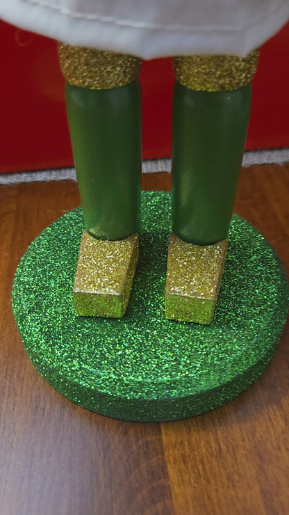 Glitter Champagne Toast Nutcracker, Green Gold Bar Display Figurine (14 inch)
