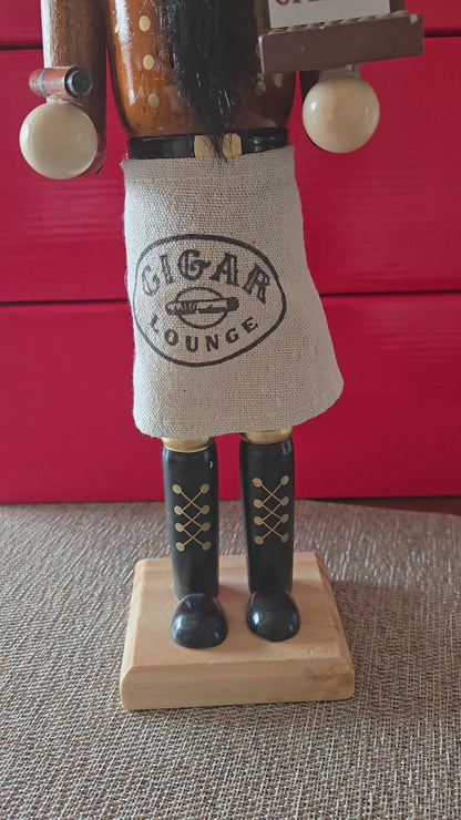 Cigar Nutcracker Decor, 14" Wooden Nutcracker Figure, Cigar Lounge Christmas Decoration, Gift for Cigar Lover