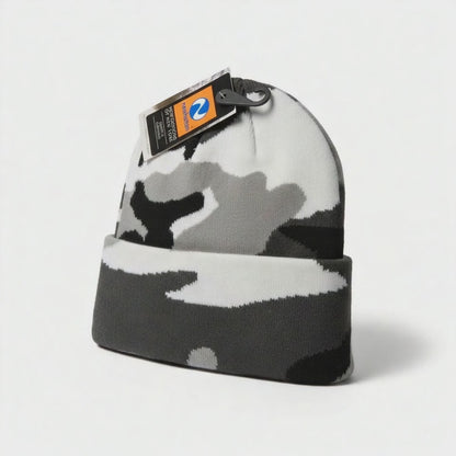 Black + White Camo Cuff Knit Beanie (Unisex)