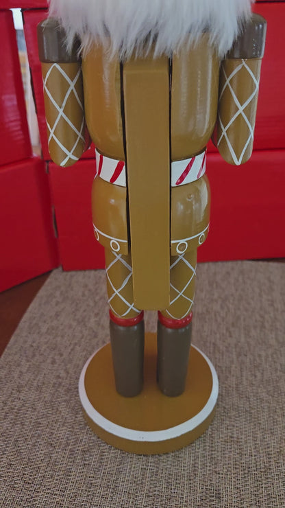 14 Inch Gingerbread Nutcracker, Candy Cane, Peppermint Accents, Christmas Decor