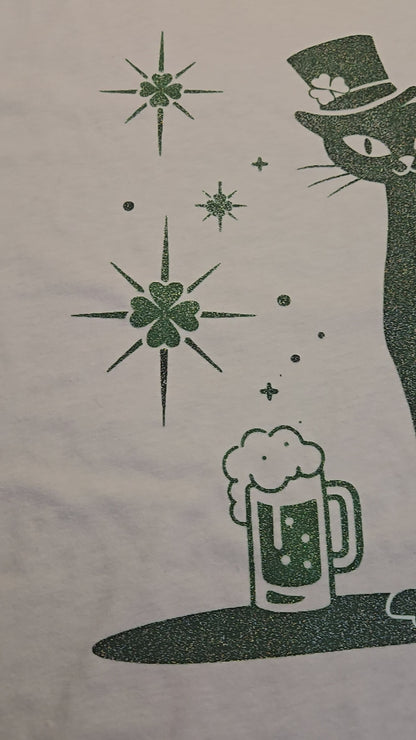 St. Patrick's Day Cat T-Shirt, Green Lucky Tee, Irish Beer Shirt