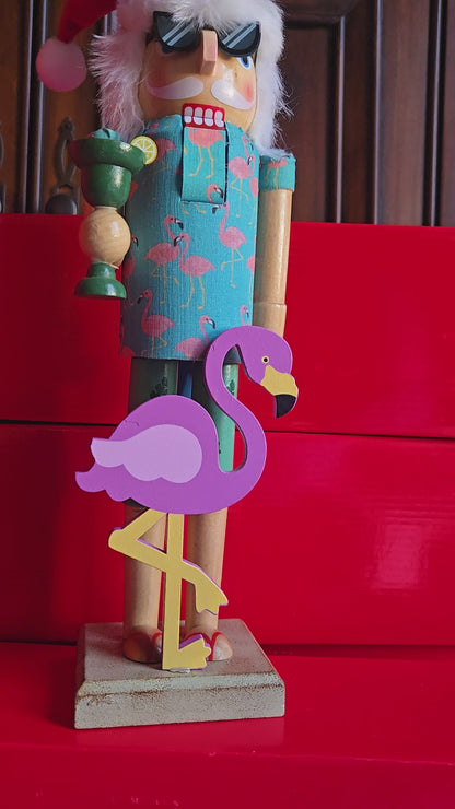 Handmade Flamingo Nutcracker 14” | Tropical Decor | Coastal Holiday Figurine | Pink Flamingo Gift
