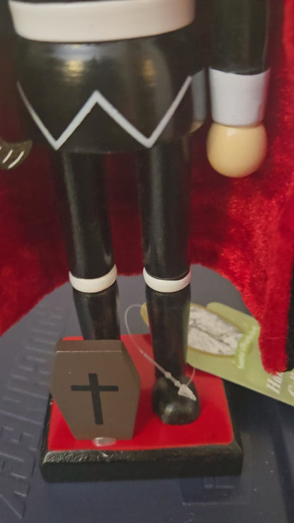 10-inch Dracula Wooden Nutcracker Halloween Decor, Vampire Figurine, Bat Accent, Gothic Home