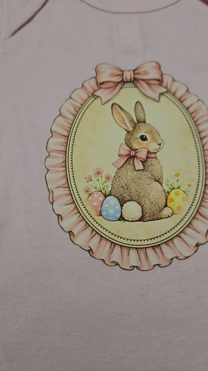Baby Girl Easter Onesie | Vintage Bunny Cameo Bodysuit, Lavender Spring Outfit