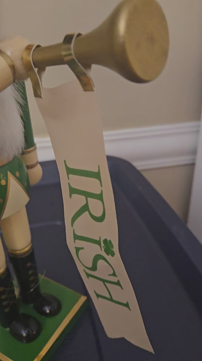 14 Inch Irish Pride Nutcracker Soldier Statue, Shamrock Top Hat, Bugle Player, Mantel Accent