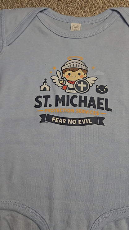 St. Michael Baby Onesie, Catholic Infant Bodysuit, Fear No Evil Protection Services